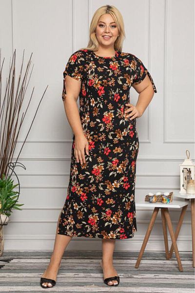 1fazlası Γυναικείο φόρεμα Plus Size με πολύχρωμη λεπτομέρεια στην πλάτη