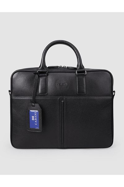 Cabani 100% Genuine Leather Black Shoulder Strap Briefcase