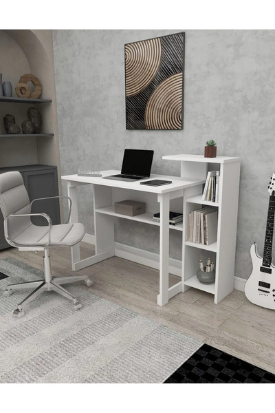 Reyo Home Enda SAYE 5 Raflı Kitaplıklı Çalışma Masası Beyaz