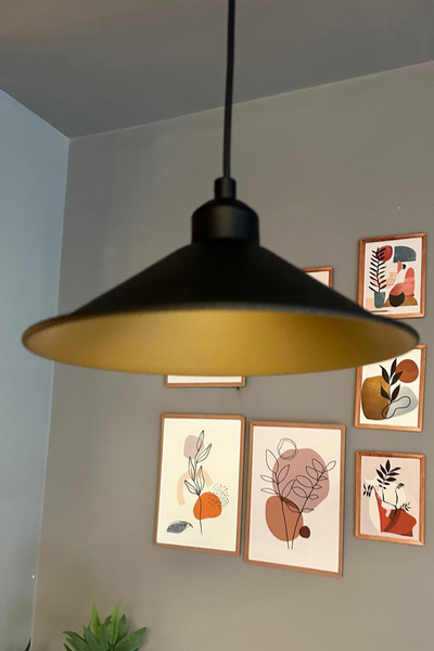 Bamyum Benjamin Siyah Metal Avize Siyah Yarım Lale Başlık Rustik Cafe Mutfak Modern Dekoratif Sarkıt