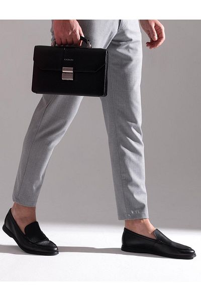 Cabani Genuine Leather Black Men's Briefcase with Snap Closure