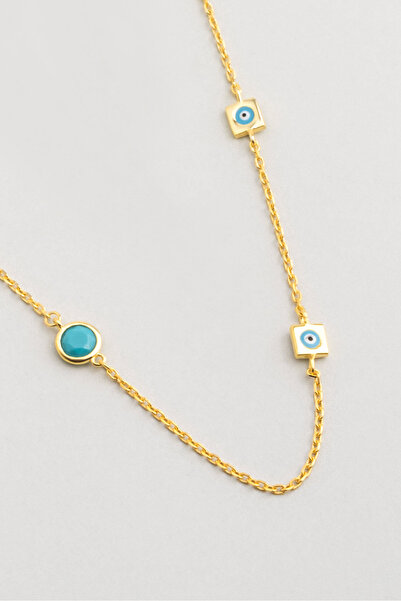 So CHIC... Nazar İkonlu 18 Ayar Sarı Altın Kaplama 50 Cm Gümüş Kolye