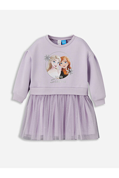 LC Waikiki Φόρεμα για κορίτσια Elsa με τύπωμα με λιλά λαιμόκοψη