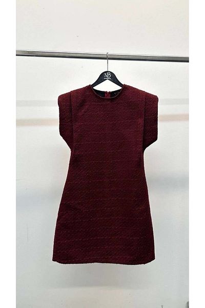 Maldia Shop Rochie căptușită cu mânecă scurtă din țesătură tweed din seria specială pentru femei