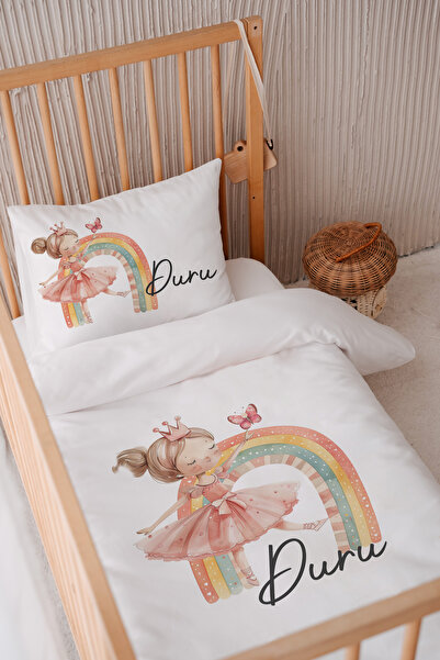 Lilabio %100 Pamuk Saten Isme Özel Isimli 100x150 Bebek Yatak Nevresim Seti G...