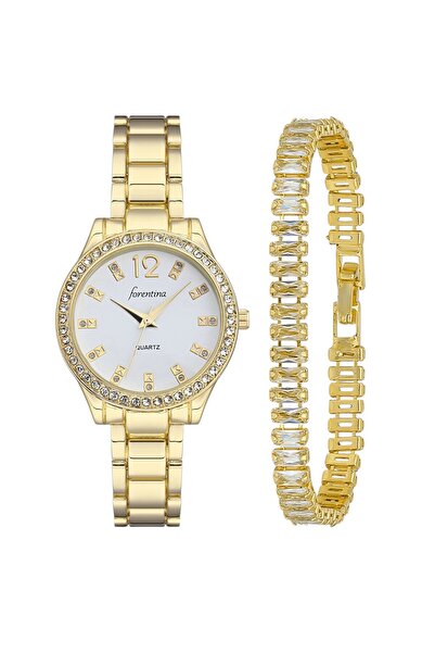 Forentina Gold Metal Kol Saati-Baget Bileklik Kombin Set PS3905