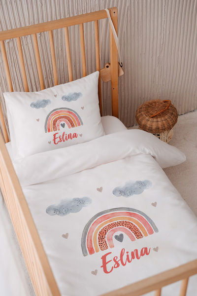 Lilabio %100 Pamuk Saten Isme Özel Isimli 100x150 Bebek Yatak Nevresim Seti G...