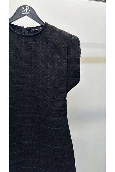 Maldia Shop Γυναικείο φόρεμα ειδικής σειράς Tweed κοντό μανίκι με επένδυση μαύρο