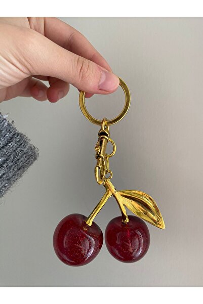 ALLStore Breloc roșu mare cireș (mâner galben), ornament pentru geantă, farmec