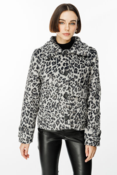 Ekol Leopar Desenli Peluş Mont