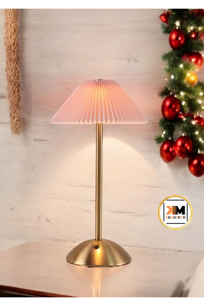 BEKAZE DEKORATİF KRİSTAL KUMAŞ, GOLD LED ABAJUR, YILBAŞI MASA LAMBASI, DOKUNM...