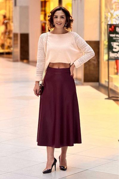 Nevin Kaya Moda Burgundy Leather Skirt