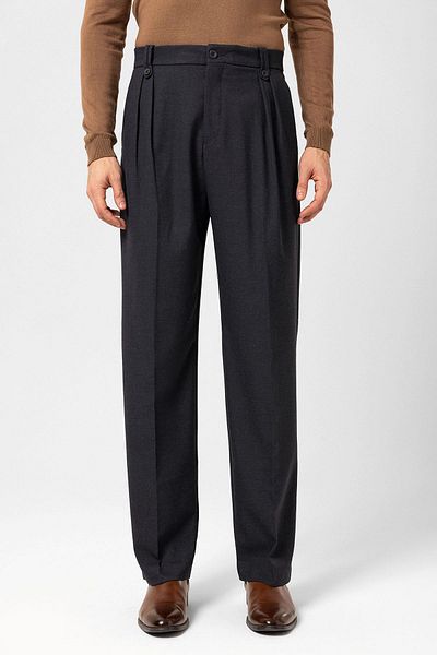 Antioch Navy Blue Double Pleated High Waist Men's Trousers