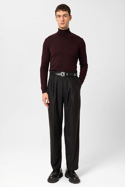 Antioch Black Double Pleated High Waist Men's Trousers