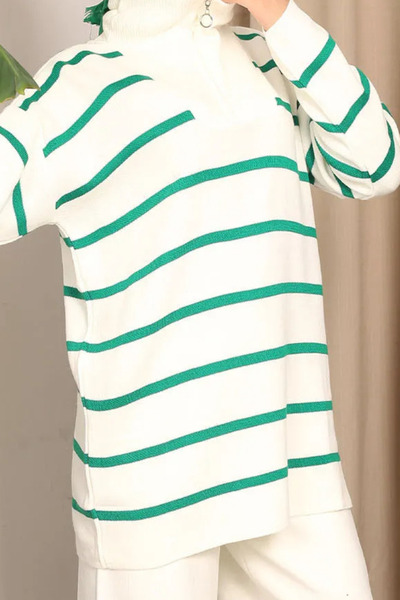 Trade Bazaar Pulover lung cu fermoar, cu dungi, oversize, pentru femei