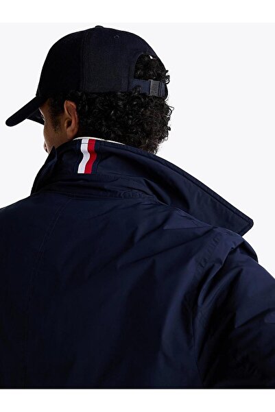 Tommy Hilfiger Men's Navy Blue Coat - Notched Collar with Zipper and Side Pocket Mw0Mw37651-Dw5