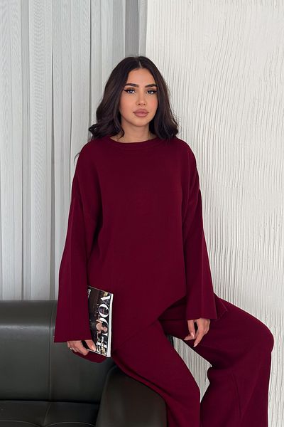 FEMELLE Set de tricotaje din două piese pentru femei, roșu Claret, mărime standard