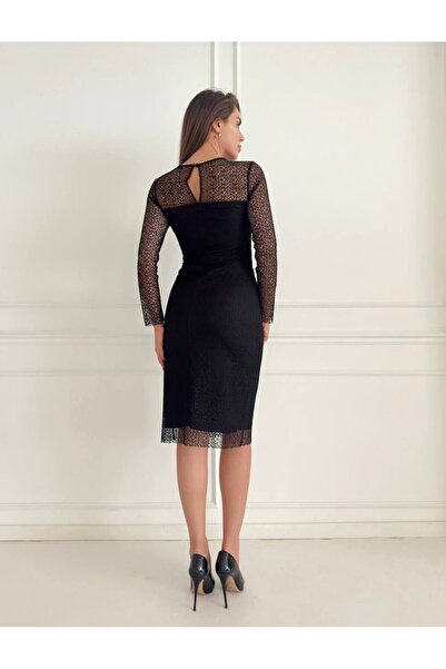 Marjinal Dantel Belde Broş Detaylı Kadın Abiye Elbise