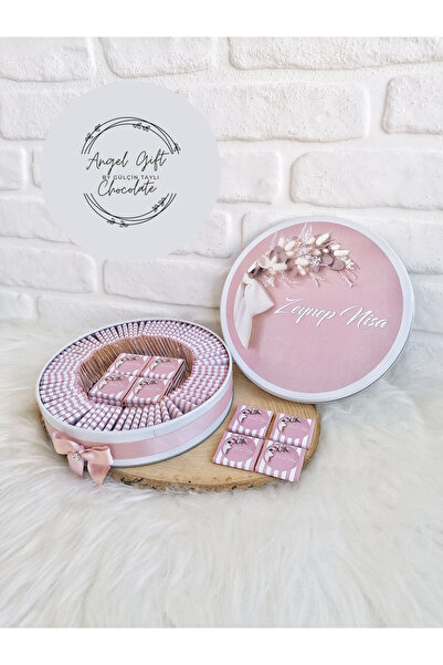 Angel Gift Chocolate 80 Adet Çiçek Konsept İsme Özel Hoşgeldin Kız Bebek Hedi...