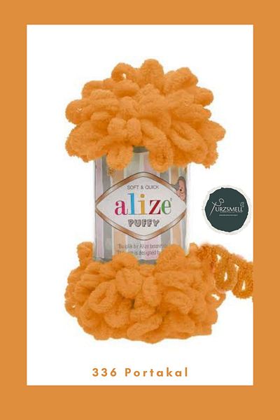 Alize Puffy Hand Knitting Yarn Big Bowknot (Single) - 100 Gr. 9 Mt. Finger Lanyard, Blanket Lanyard 336 Orange