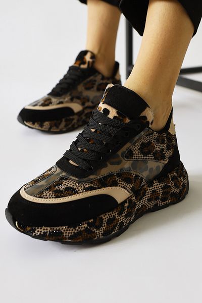 Limoya Dámské tenisky Kada Beige Leopard Print Stone Detailed, dámská sportovní obuv