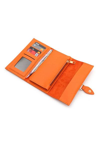 Madam curie Soft Leather, Phone Compartment, Zipper Orange Wallet