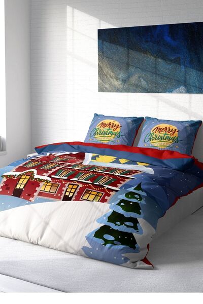 MonoHome New Year Duvet Cover Set 100% Natural Cotton Merry Christmas Double ...