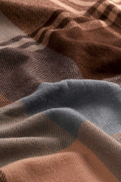 Bursa İpek Χειμερινό σάλι με μπλε καφέ σχέδιο