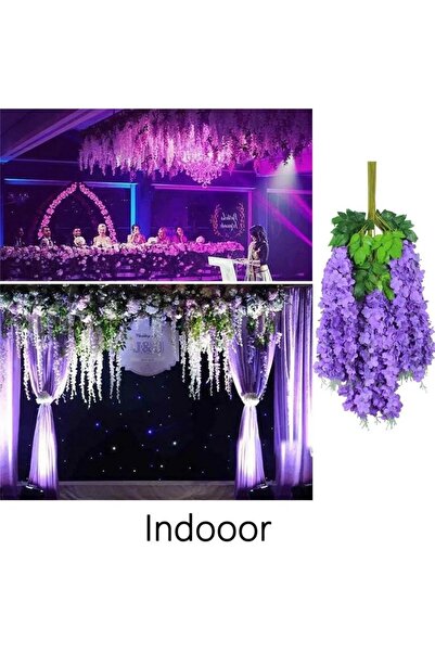 YAPAY ÇİÇEK DERYASI 12 Dal Mor Sarkan Akasya Çiçeği Her Dalda 3 Salkım Nişan Düğün Dekor Süslemesi