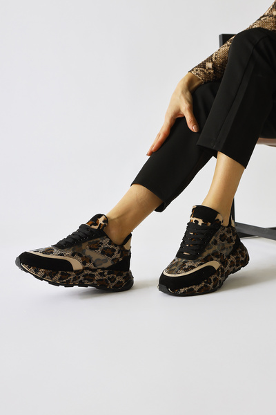 Limoya Dámské tenisky Kada Beige Leopard Print Stone Detailed, dámská sportovní obuv