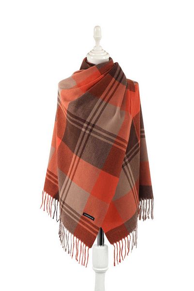 Bursa İpek Orange Brown Patterned Winter Shawl