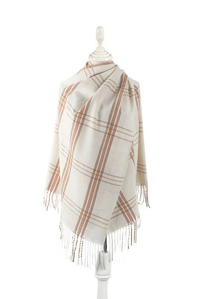 Bursa İpek Cream Mink Patterned Winter Shawl