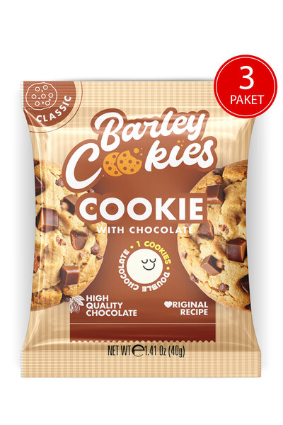 Barley Cookies Parça Çikolatalı Sade Classic Cookies 40g X 3 Paket