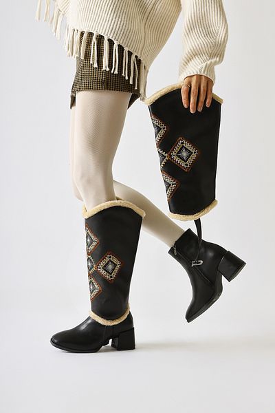Limoya Hilka Μαύρες Αφαιρούμενες Γυναικείες Μπότες Ethnic Pattern, Γυναικείες Μπότες-Γυναικείες Μπότες
