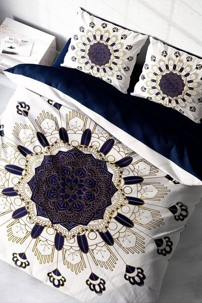 MonoHome Set de lenjerie de pat din bumbac satinat dublu 3D Digital Ottoman M...