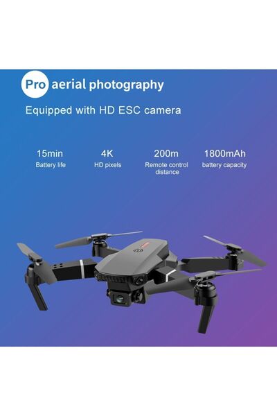 Genel Markalar E88 DRONE 4K HD ÇİFT KAMERALI DRONE APP KONTROL WİFİ Lİ KATLANABİLİR QUATCOPTER