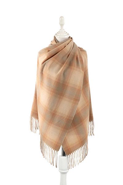 Bursa İpek Beige Camel Patterned Winter Shawl
