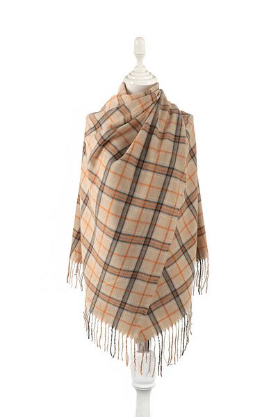 Bursa İpek Beige Orange Patterned Winter Shawl