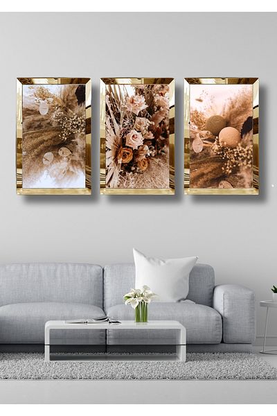 NT Handmade Set de pictură în 3 piese din plexiglas auriu cu oglindă