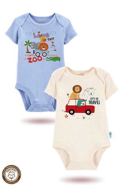 MAHFEL 2-Piece 100% Cotton Organic Printed Snap Fastener Baby Bodysuit