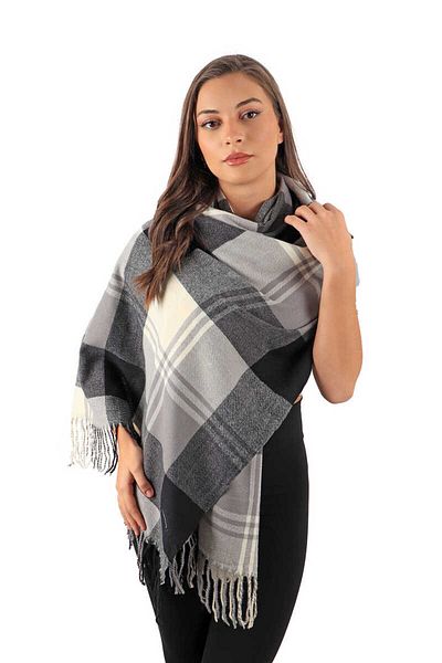 Bursa İpek Black Gray Patterned Winter Shawl