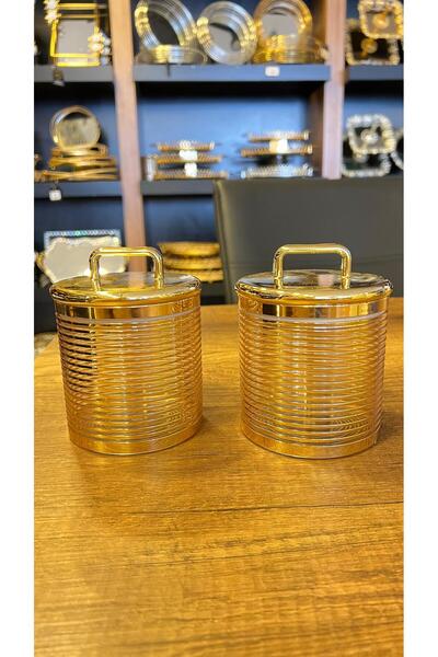 ZETT 2'Lİ AKRİLİK GOLD ÇİZGİLİ BAKLİYAT KABI KÜÇÜK 13x10 CM KAPAKLI