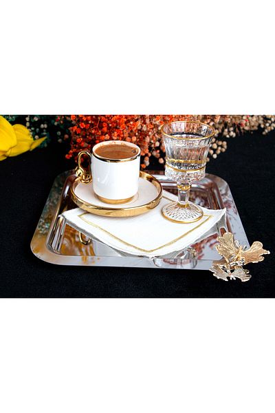 PLT Design Gold and Silk Detail Looking 6 Pieces Elegant Cocktail Napkin Coffee Side Napkin Presentation Napkin