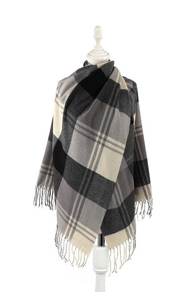 Bursa İpek Black Gray Patterned Winter Shawl