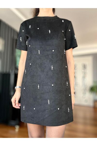 Atelier Derin Rochie din piele intoarsa neagra