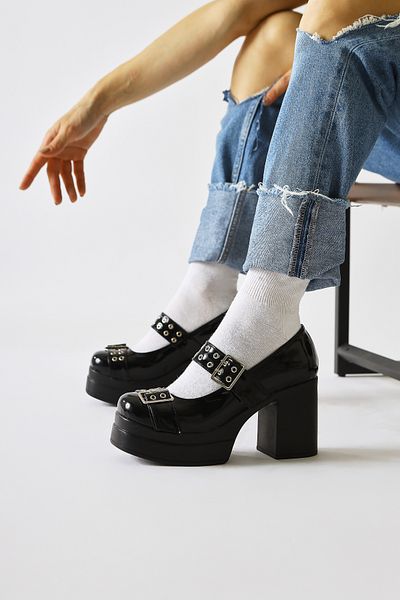 Limoya Pantofi casual de damă Florens din piele lacuită neagră cu curea dublă cu cataramă cu platformă