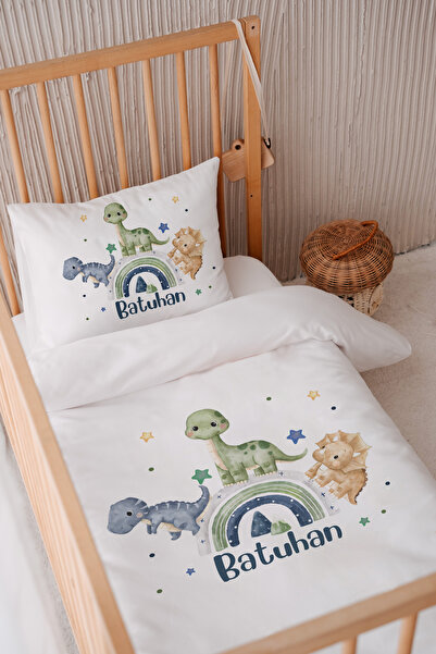 Lilabio %100 Pamuk Saten Isme Özel Isimli 100x150 Bebek Yatak Nevresim Seti G...