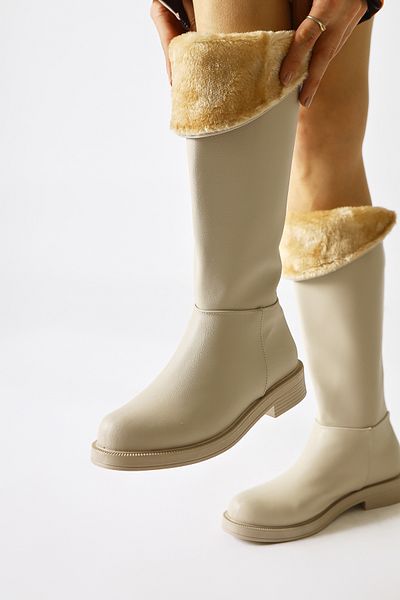 Limoya Γυναικείες μπότες Gigi Beige με γούνα εσωτερικά και πτυσσόμενο πίσω φερμουάρ