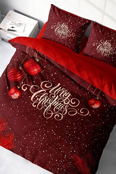 MonoHome New Year Duvet Cover Set 100% Natural Cotton Merry Christmas Double Red Ball