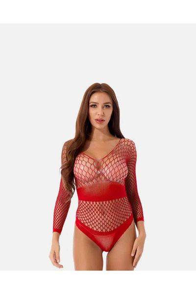 Asel Mesh Red Badysuit Body Stocking (15603)